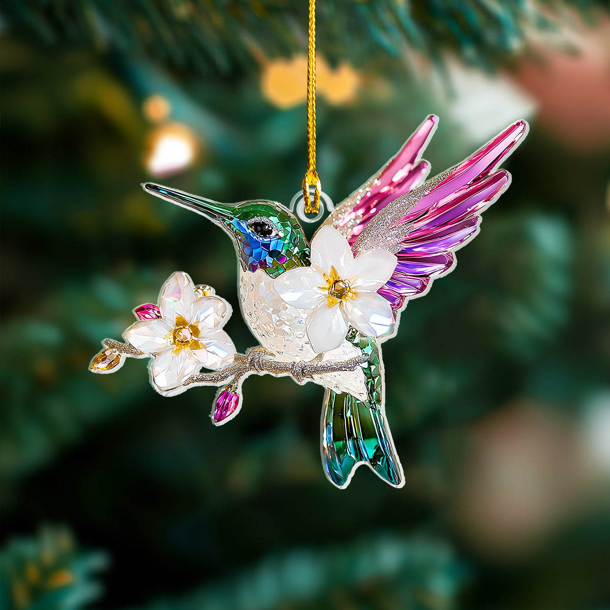 Shineful 2D Acrylic Ornament Blossom Hummingbird