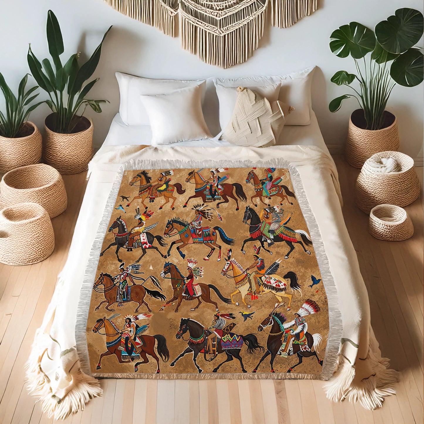 Shineful Woven Tapestry Throw Blanket - Strength Native Horses