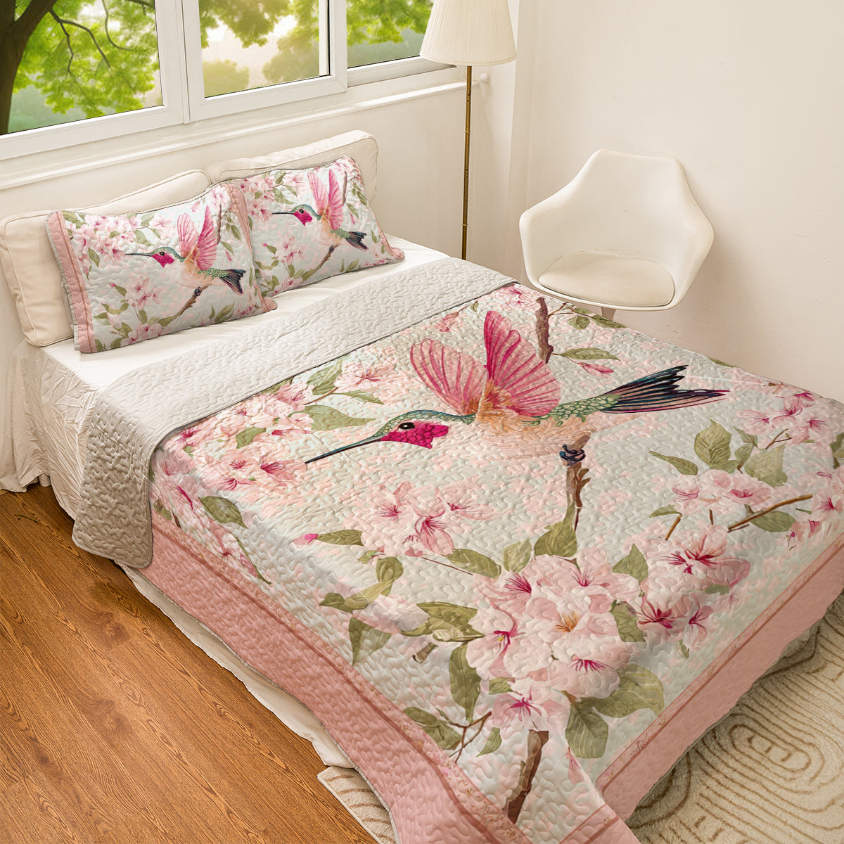 Shineful All Season Quilt 3-teiliges Set Floral Hummingbird Springtime