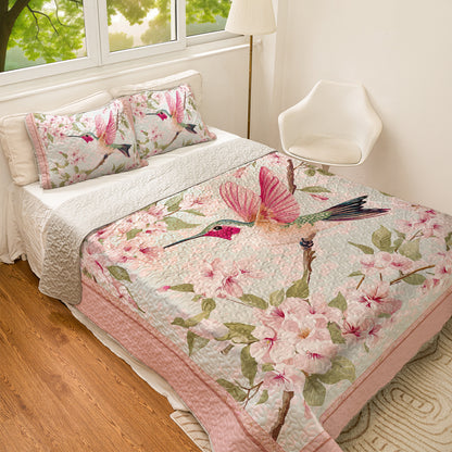 Shineful All Season Quilt 3-Piece Set Floral Hummingbird Springtime