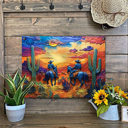 Shineful 2D Metal Sign Cowboys at Sunset