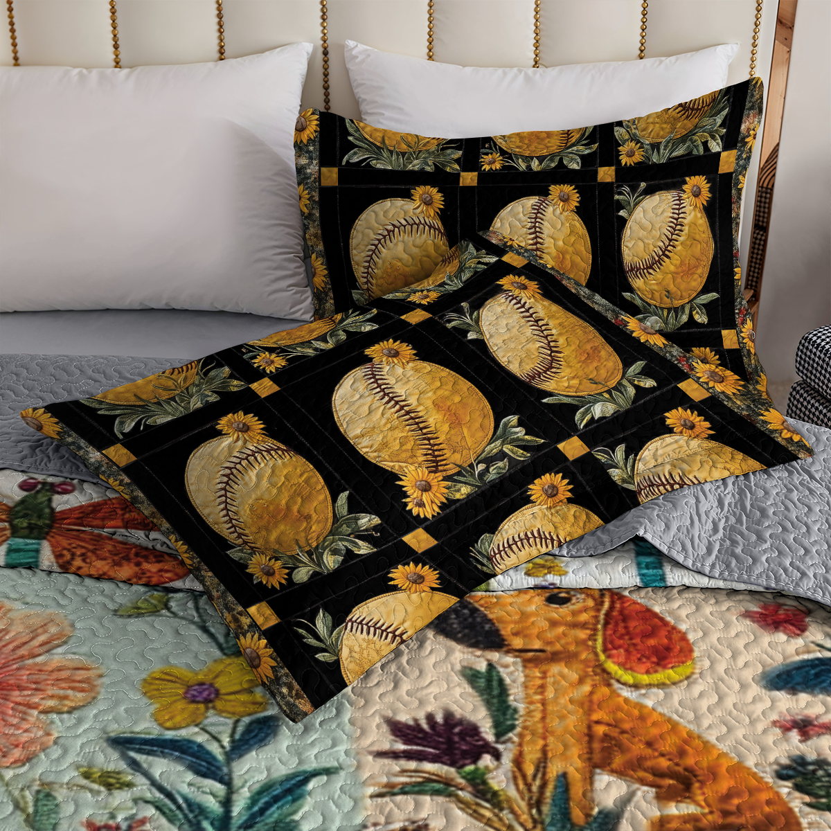 Shineful All Season Quilt 3-Piece Set - Golden Fields & Softballs