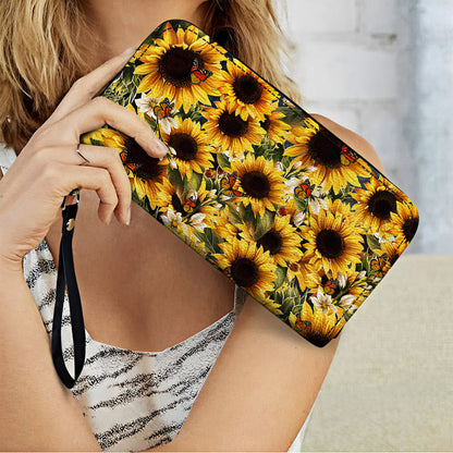 Shineful Leather Clutch Purse With Wristlet Strap Handle Gorgeous Sunflower