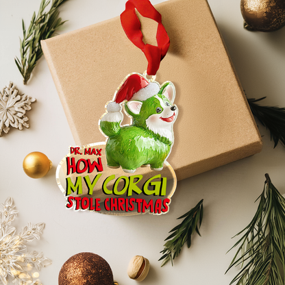 Glänzendes personalisiertes 2D-Ornament aus Acryl „Wie mein Corgi Weihnachten gestohlen hat“