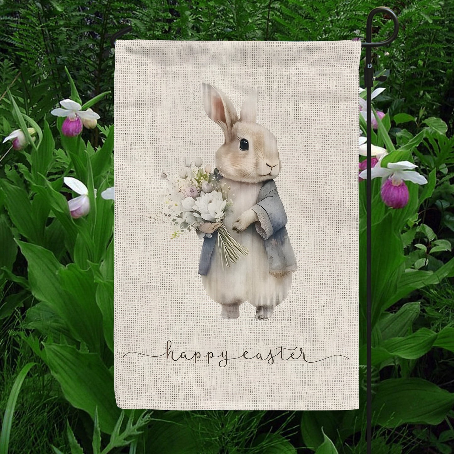 Shineful Garden Flag 12" x 18" Rustic Bunny Blooms