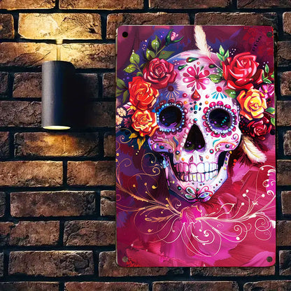 Shineful 2D Flat Print Metal Sign Happy Sugar Skull Lovely