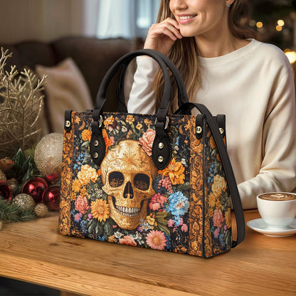 Sac en cuir brillant baroque Skull Blossom