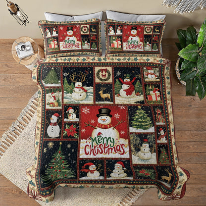 Shineful All Season Quilt 3-Piece Set Merry Snowman Christmas