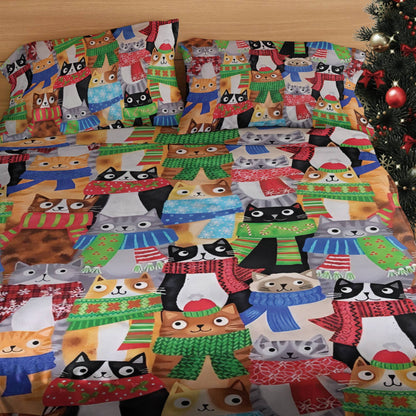 Shineful 4-Piece Bed Sheet Set Festive Felines