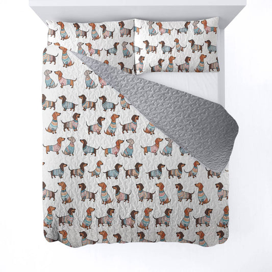 Shineful Quilt 3-Piece Set Playful Dachshunds