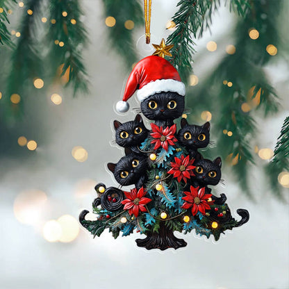 Shineful 2D Acrylic Ornament Cute Black Cats Christmas Tree