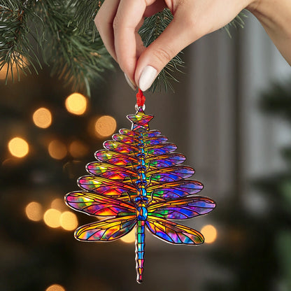 Ornement en acrylique 2D brillant en forme de libellule rayonnante pour sapin de Noël 