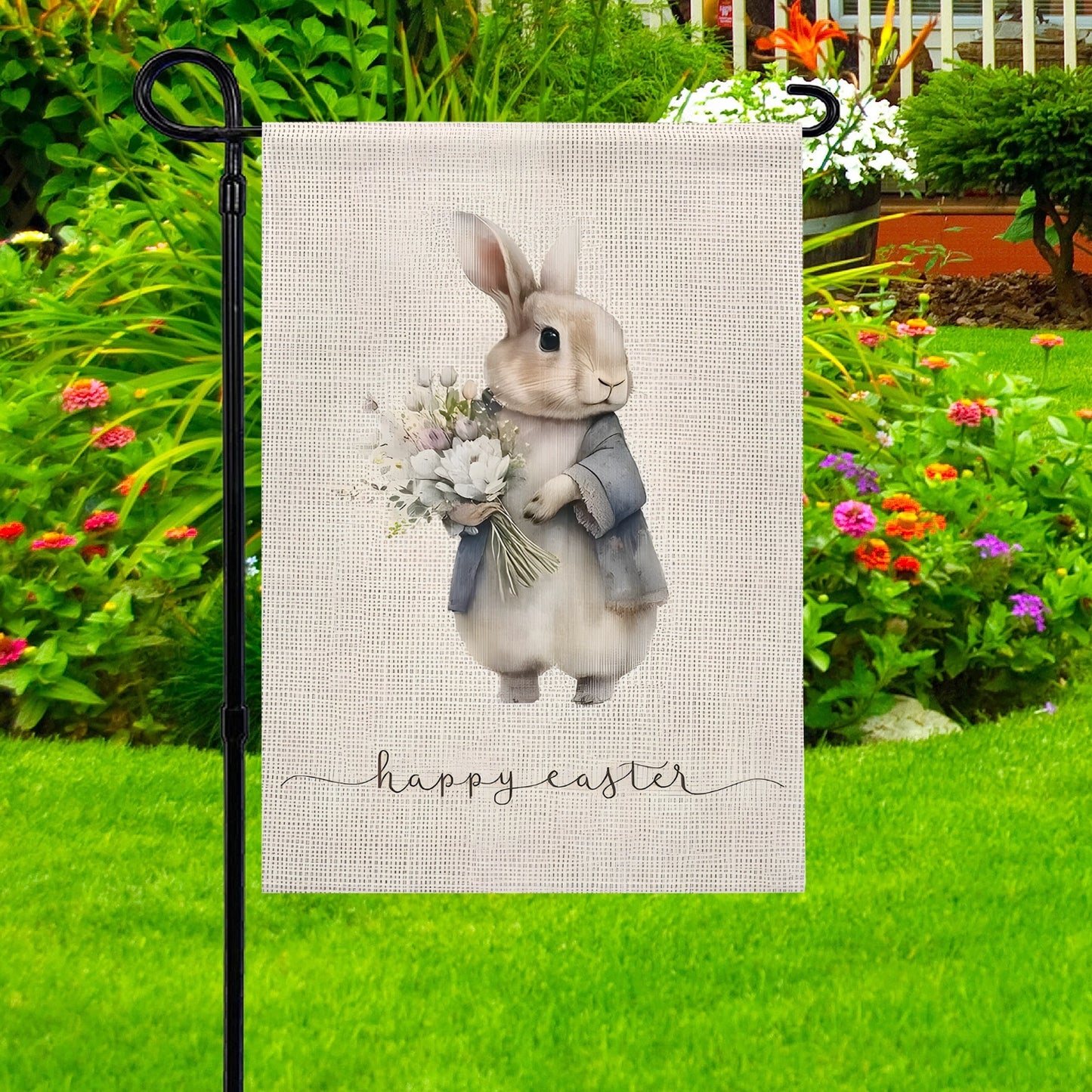 Shineful Garden Flag 12" x 18" Rustic Bunny Blooms