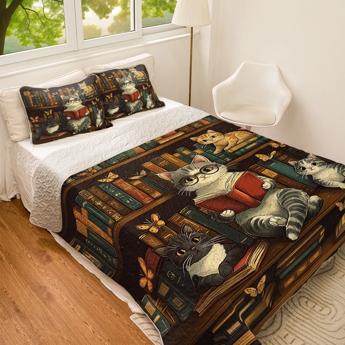 Shineful All Season Quilt 3-Piece Set - Bookworm's Purr-adise