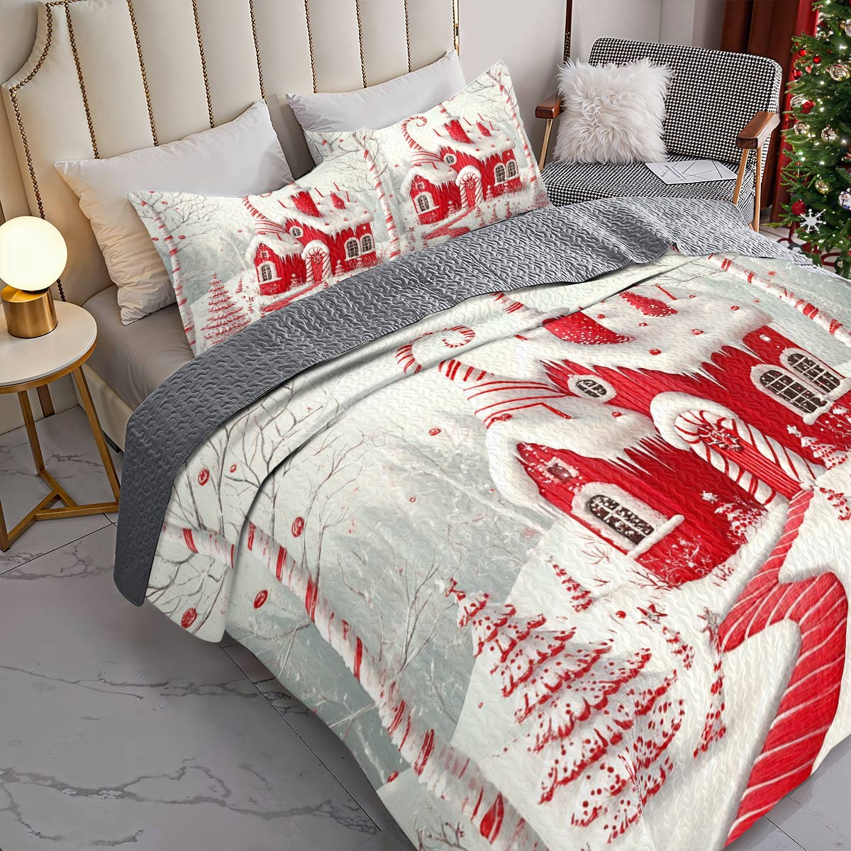 Shineful All Season Quilt 3-Piece Set Sweet House Christmas