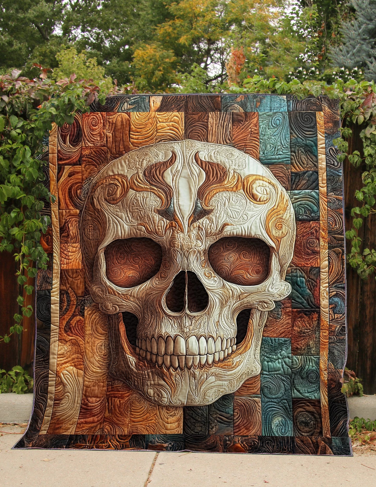 Shineful Flat Print Faux Quilt Blanket - Timeless Skull Artistry