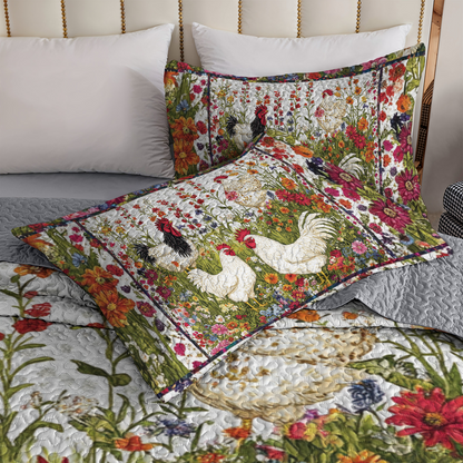 Shineful All Season Quilt 3-Piece Set - Flowering Chicken