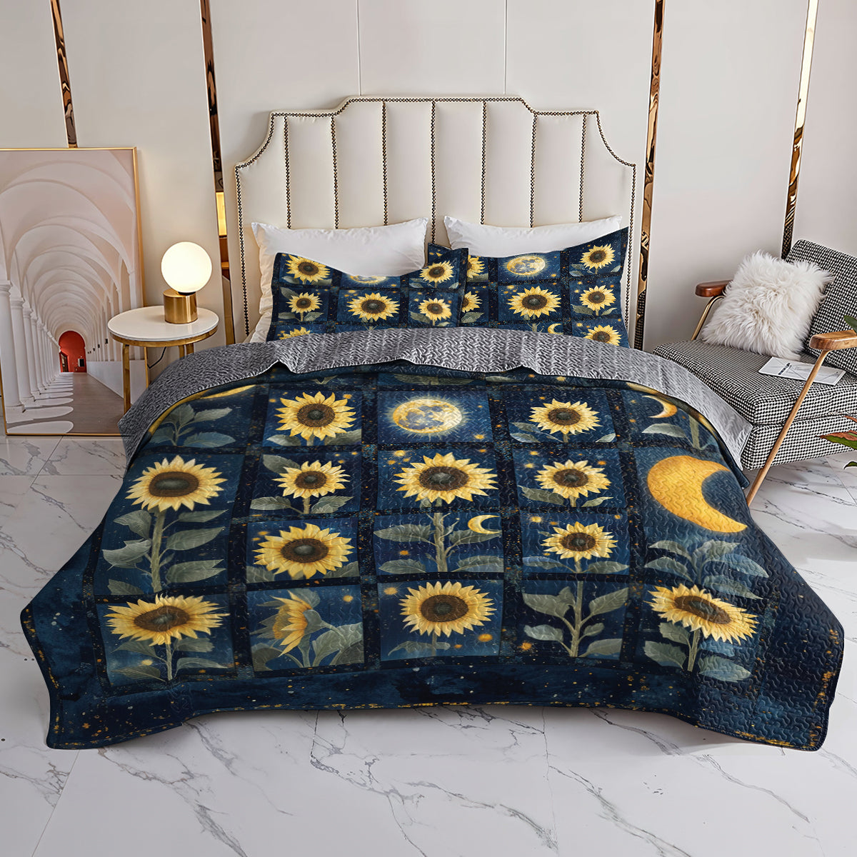 Shineful All Season Quilt 3-Piece Set Celestial Sunflower