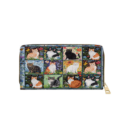 Pochette en cuir brillant avec dragonne et poignée motif chat et fleurs