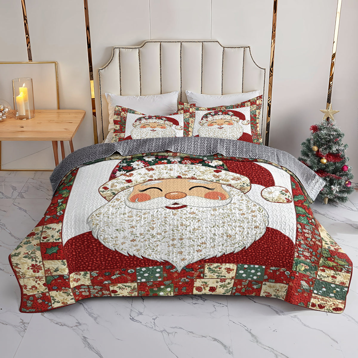 Shineful All Season Quilt 3-teiliges Set Weihnachtsmann Patchwork