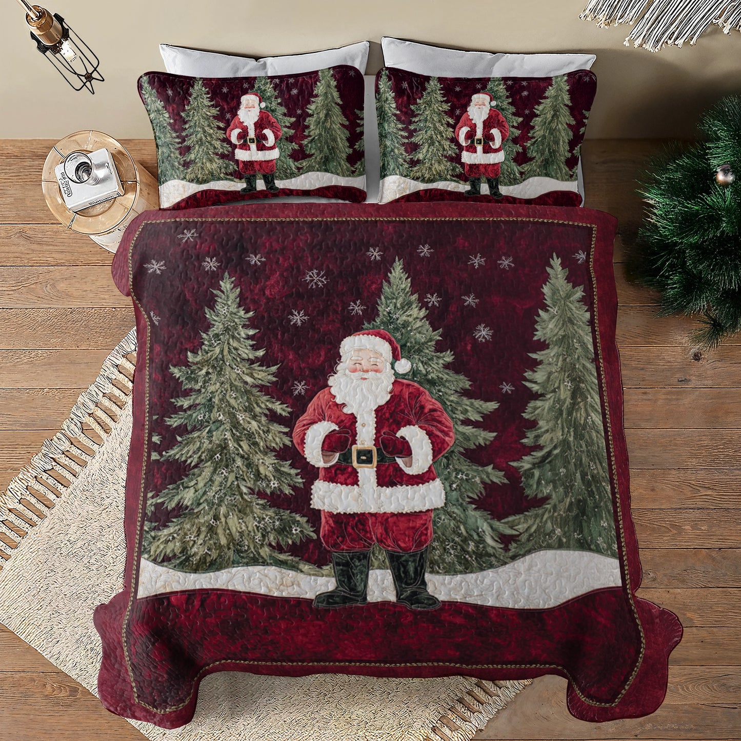 Shineful All Season Quilt 3-Piece Set Festive Santa Forest