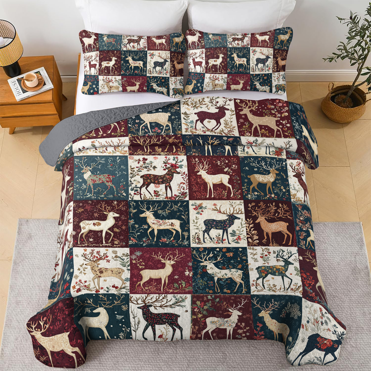 Shineful All Season Quilt 3-Piece Set - Reindeer pattern