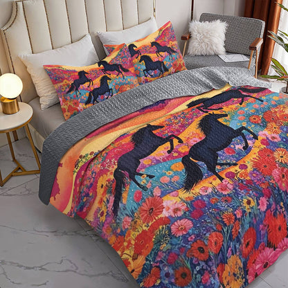 Shineful All Season Quilt 3-Piece Set Colorful Horses