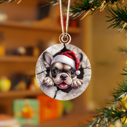 Glänzendes 2D-Ornament aus Acryl – Frenchie Peek-A-Boo Christmas