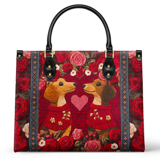 Shineful Leather Bag Heart Floral Dachshund Couple