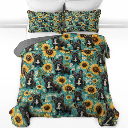 Ensemble de courtepointe toutes saisons Shineful 3 pièces - Frenchie Sunshine Dreams 