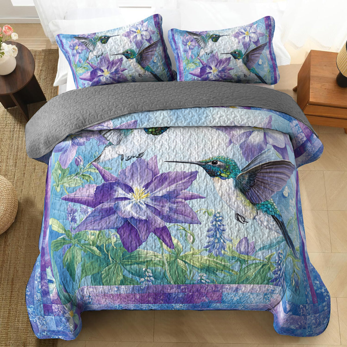 Shineful All Season Quilt 3-Piece Set Hummingbird Serenity