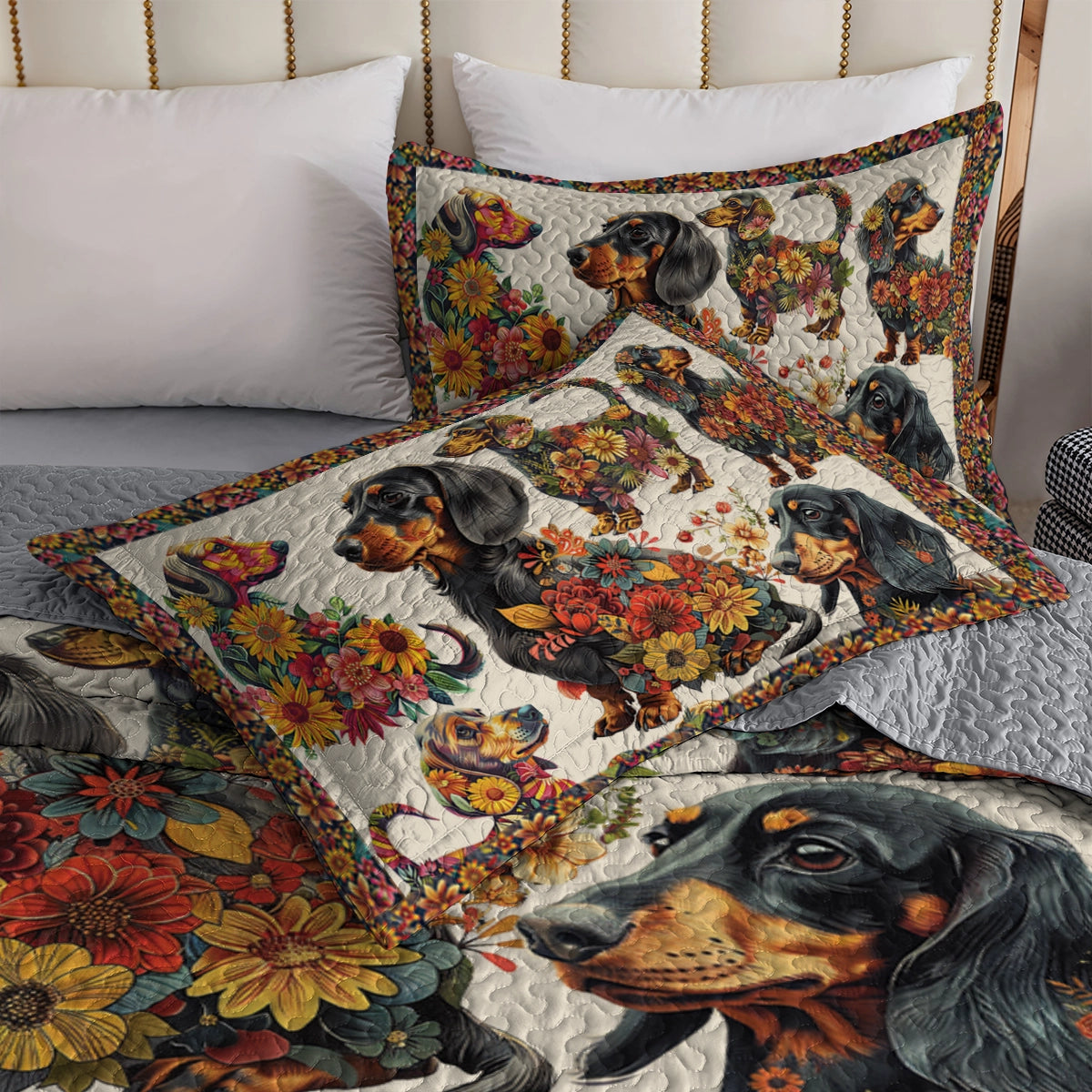 Shineful All Season Quilt 3-Piece Set - Dachshund Bloom