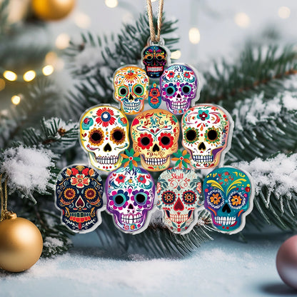 Shineful 2D Acrylic Ornament Vibrant Skull Christmas Tree