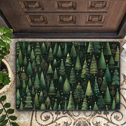 Shineful Ultra-Thin Non Skid Floor Mat, Kitchen Rugs Festive Fir Christmas Tree