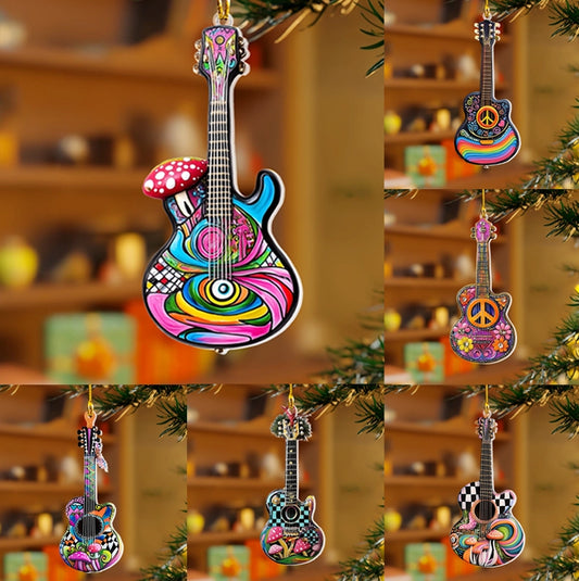 Glänzendes 2D Acryl Ornament Hippie Peace Gitarre 