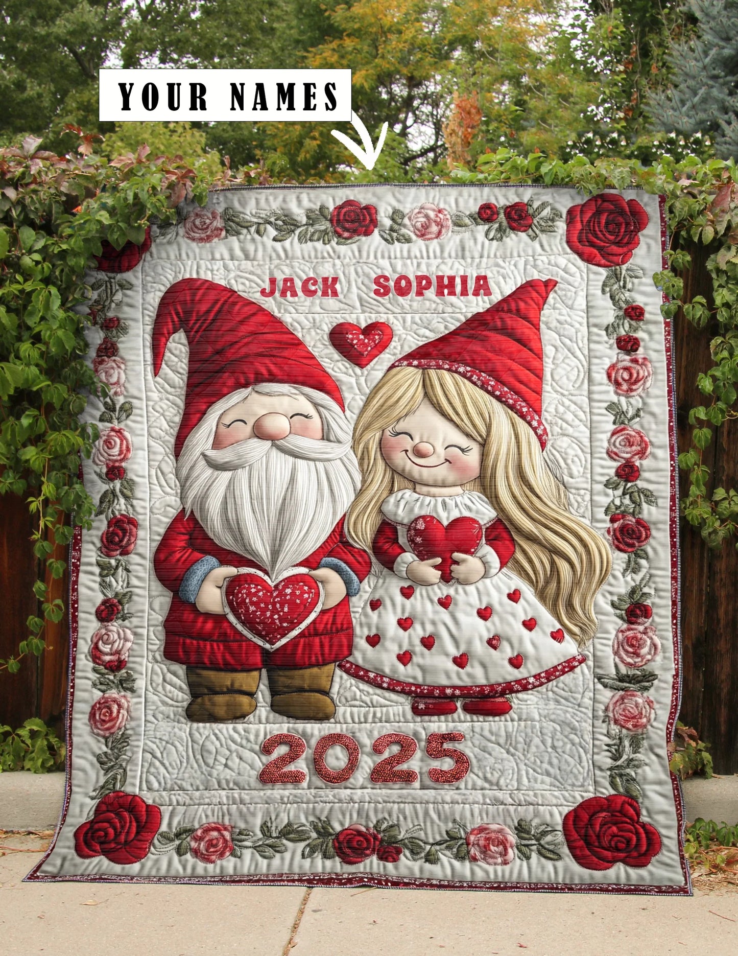 Shineful Flat Print Faux Quilt Blanket - Personalized Valentine Couple Bliss