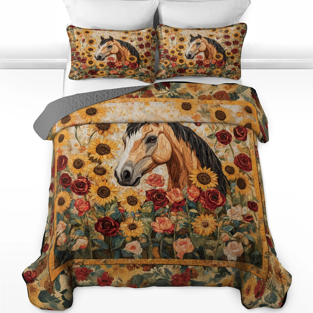 Shineful All Season Quilt 3-Piece Set - Golden Grace Horse