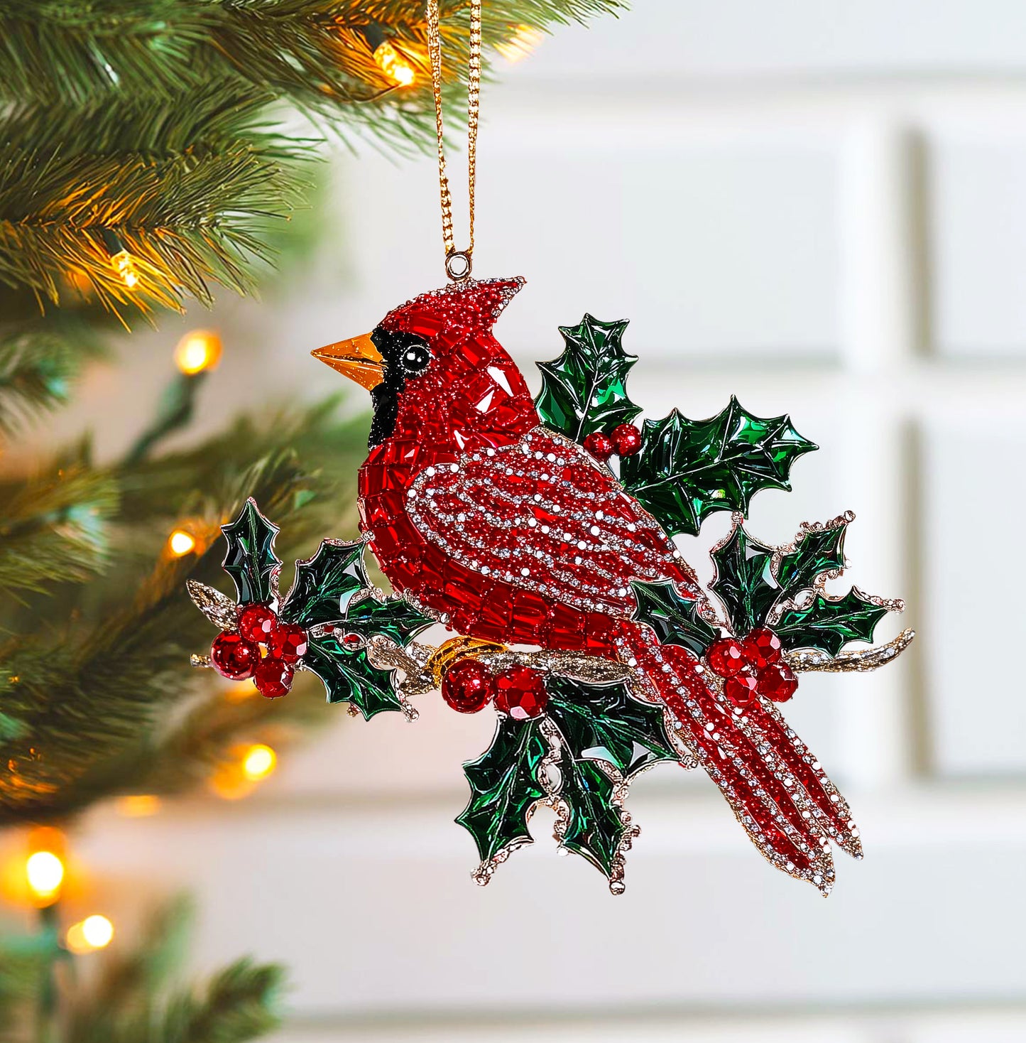 Shineful 2D Acrylic Ornament Holly Berry Cardinal