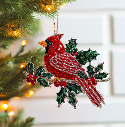 Shineful 2D Acrylic Ornament Holly Berry Cardinal