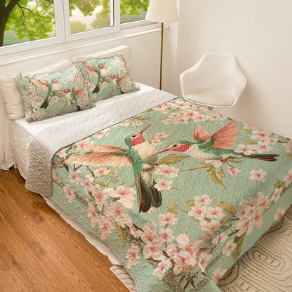 Shineful All Season Quilt 3-Piece Set Hummingbird Floral Haven