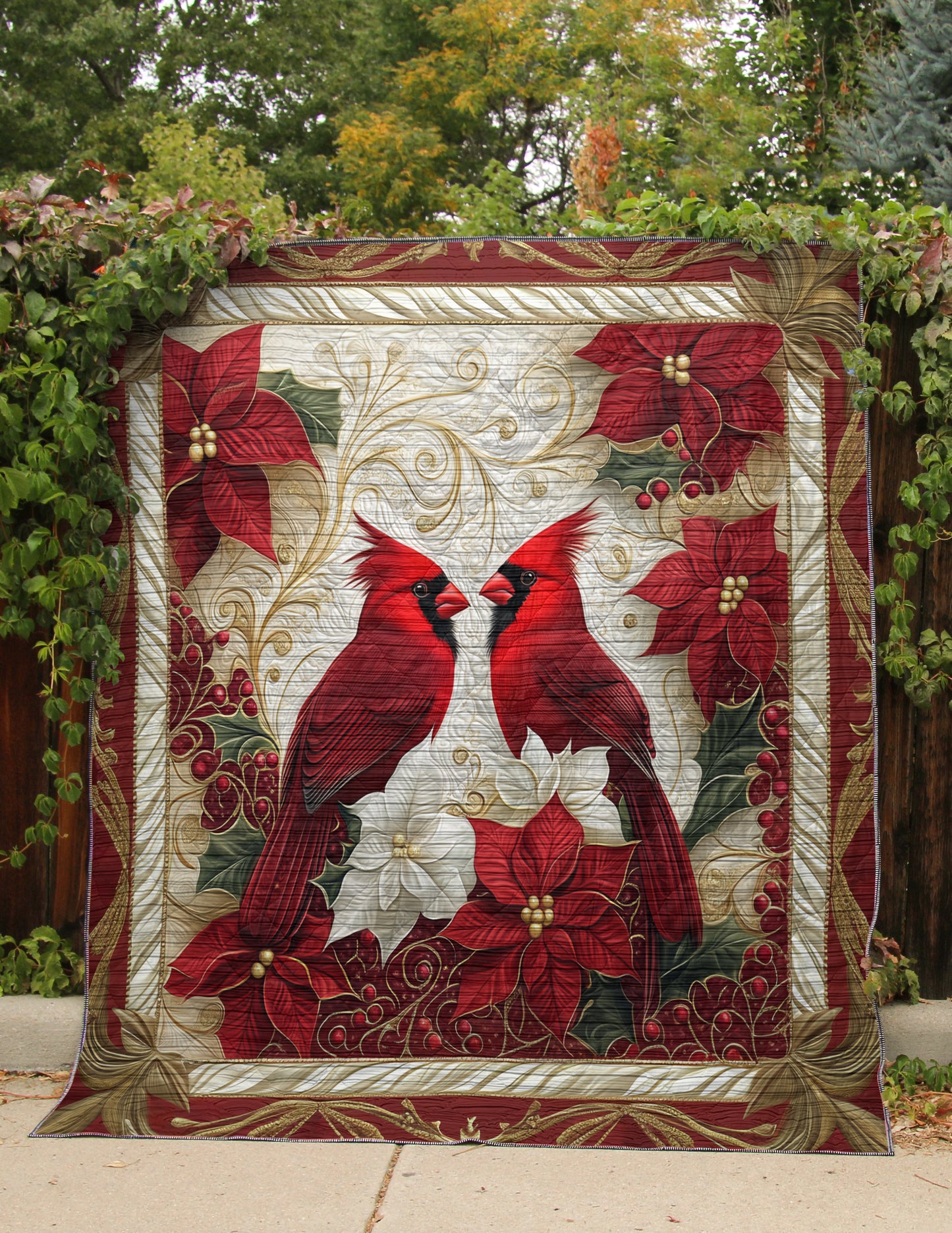 Shineful Flat Print Faux Quilt Blanket Cardinal Couple