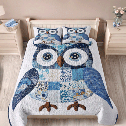 Shineful All Season Quilt 3-Piece Set - Blue Serenity Owl