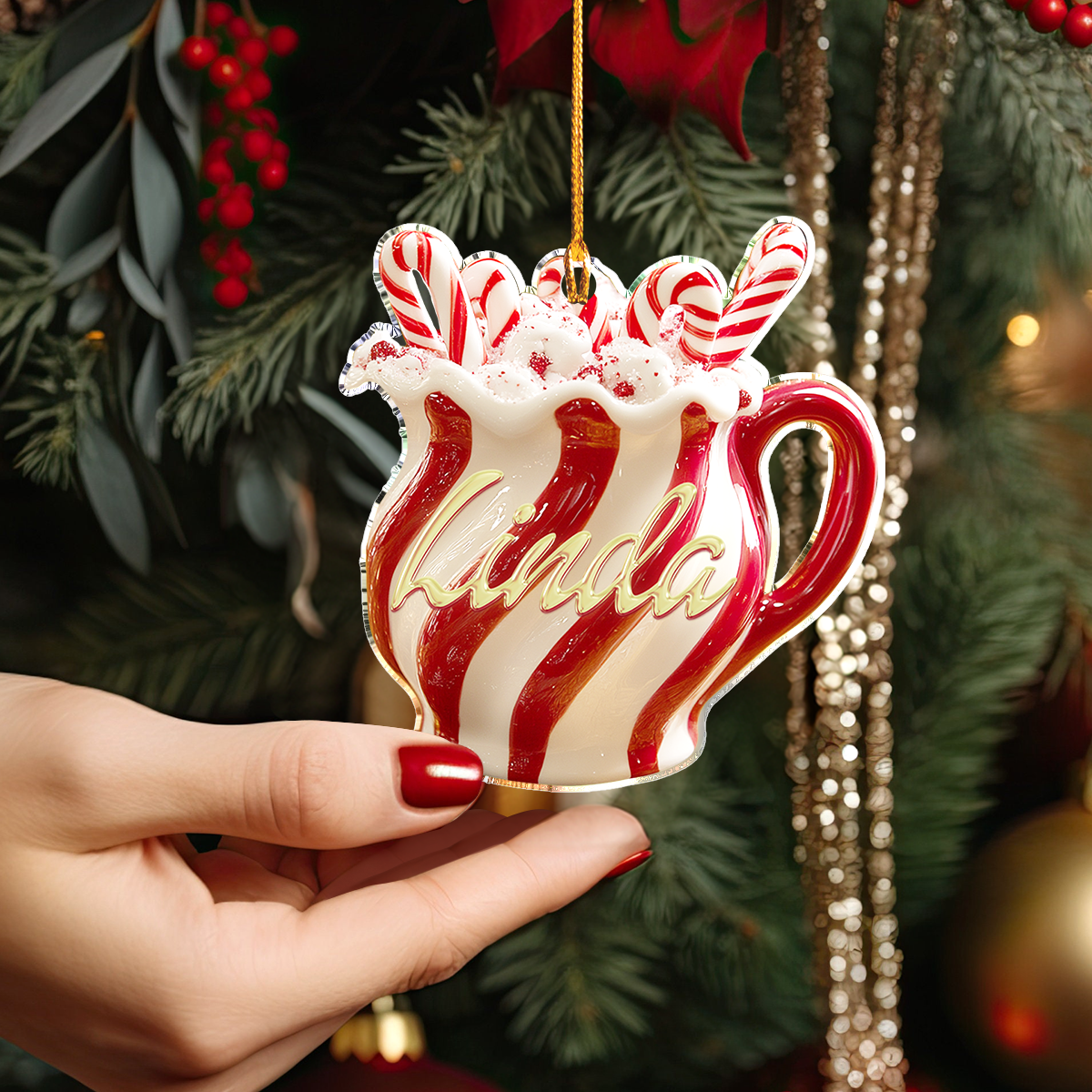 Shineful Personalisierte 2D Acryl Ornament Charmante Weihnachten Festliche Tasse