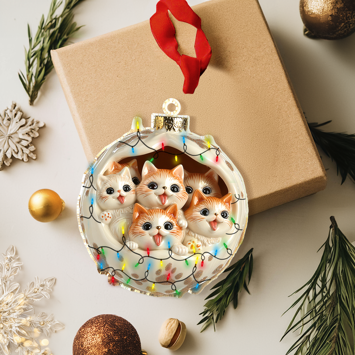 Shineful 2D Acrylic Ornament Christmas Cat Cuddle