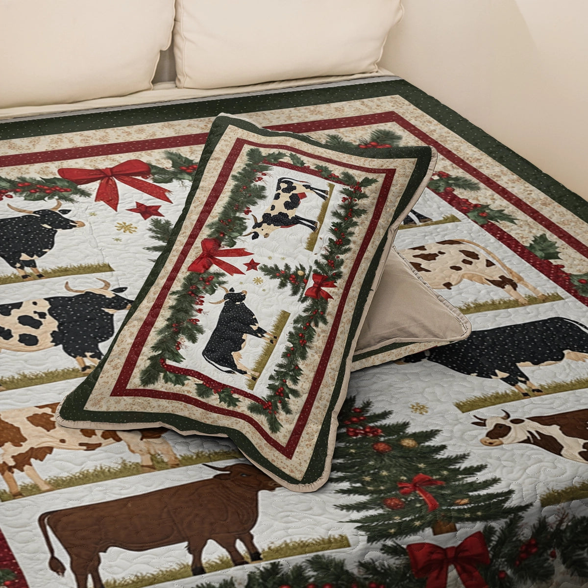 Shineful All Season Quilt 3-Piece Set Beautiful Christmas Cattle