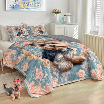 Shineful All Season Quilt 3-Piece Set Yorkie Blossom Elegance