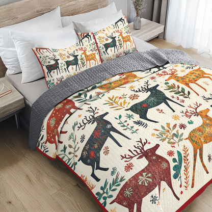 Shineful 3 Pieces Duvet Cover Set - Festive Folk Reindeer