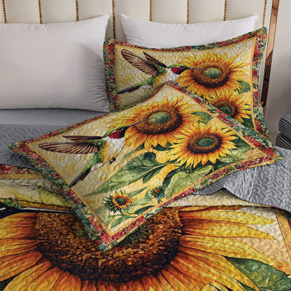 Shineful All Season Quilt 3-Piece Set Hummingbird And Sunflower