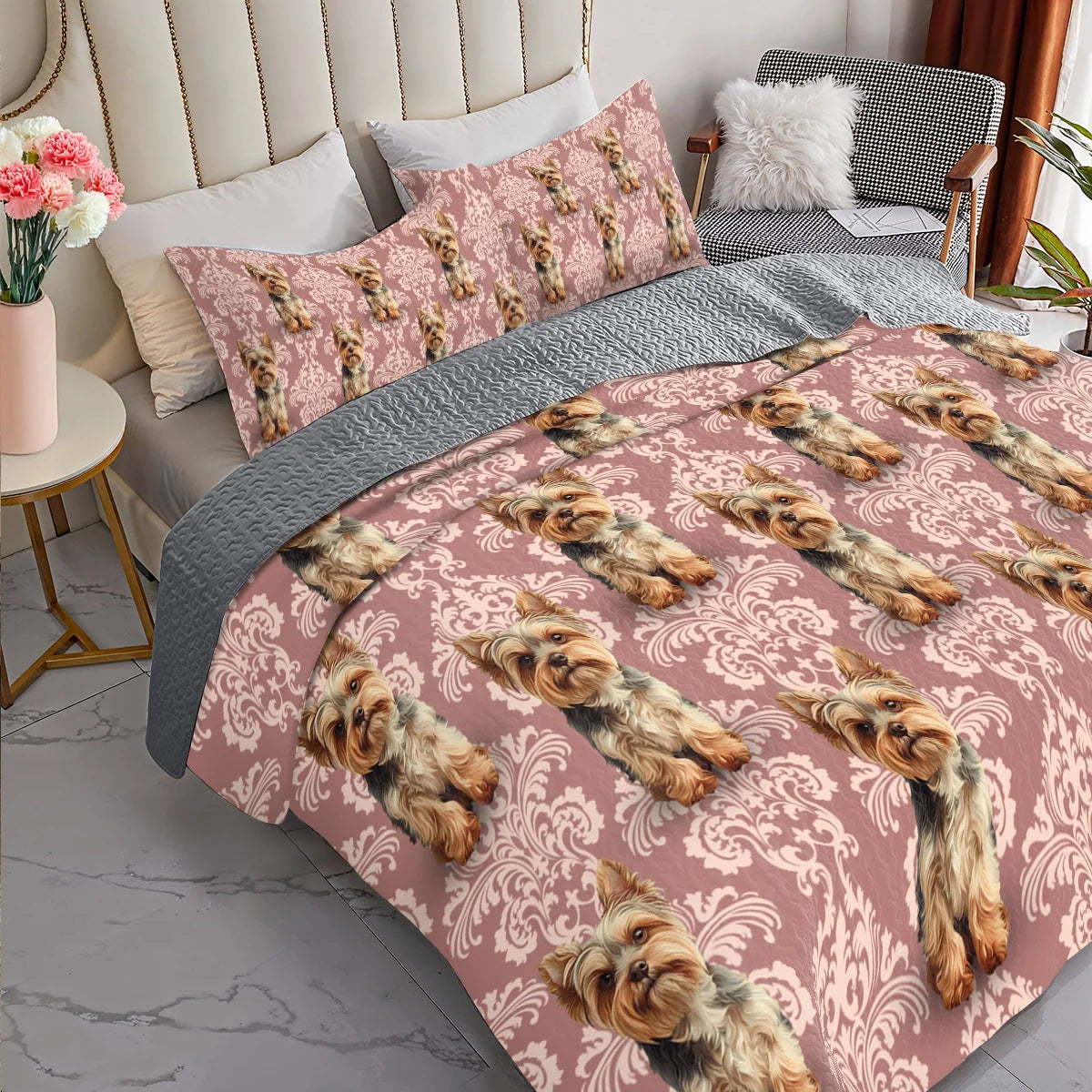 Shineful All Season Quilt 3-Piece Set Elegant Yorkie Bliss