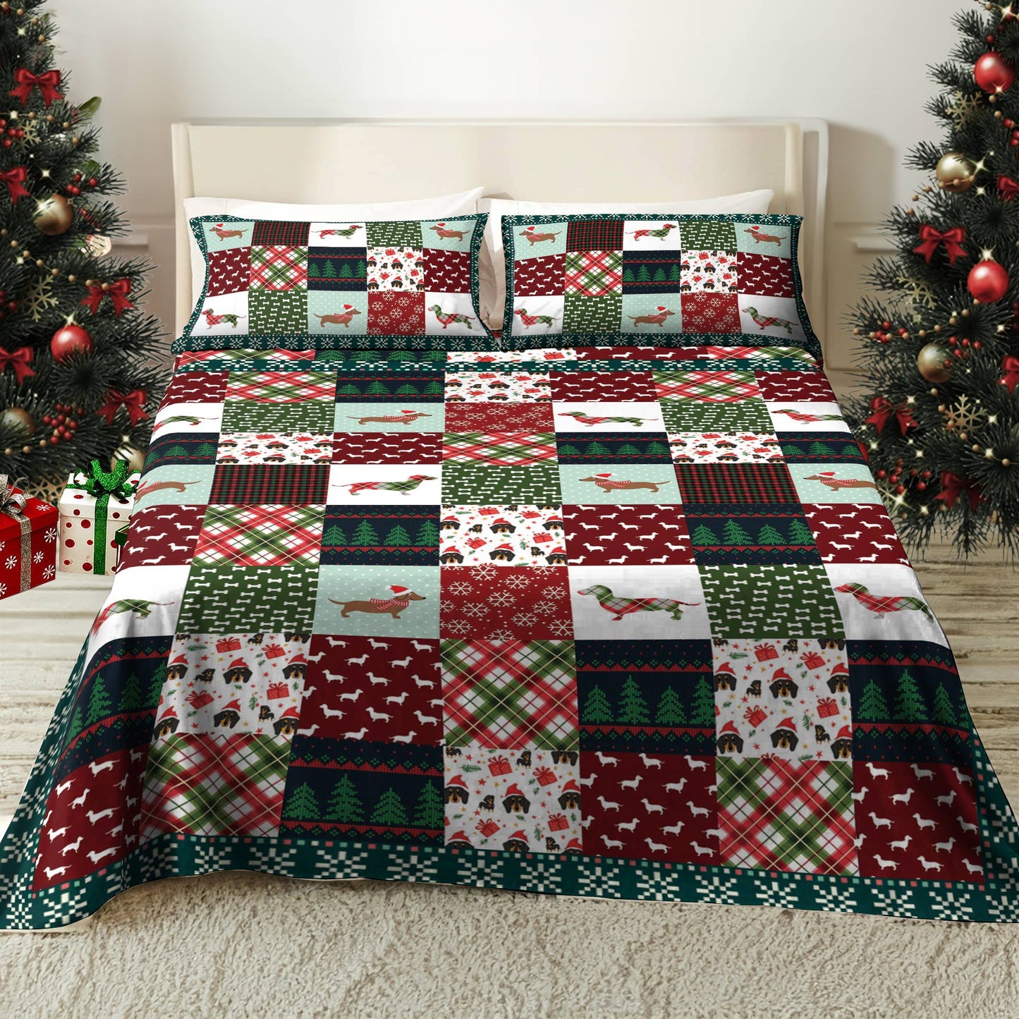 Shineful 4-Piece Bed Sheet Set Dachshund Christmas